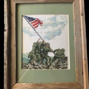 Historical Battle Of IWo Jima Needlepoint W/Handcrafted Wood Frame 15 X 19